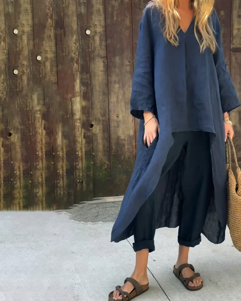Women's Relaxed Long Tunic and Pants Set Loose Fit Casual Two Piece Outfit