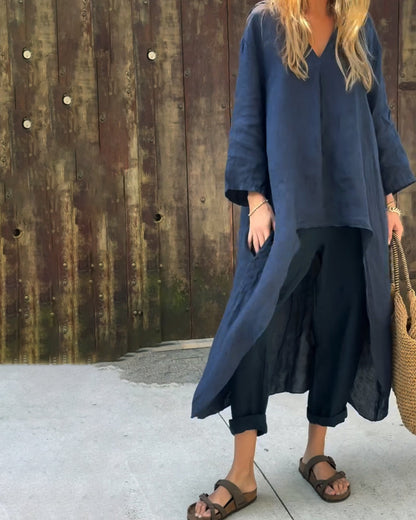 Women's Relaxed Long Tunic and Pants Set Loose Fit Casual Two Piece Outfit