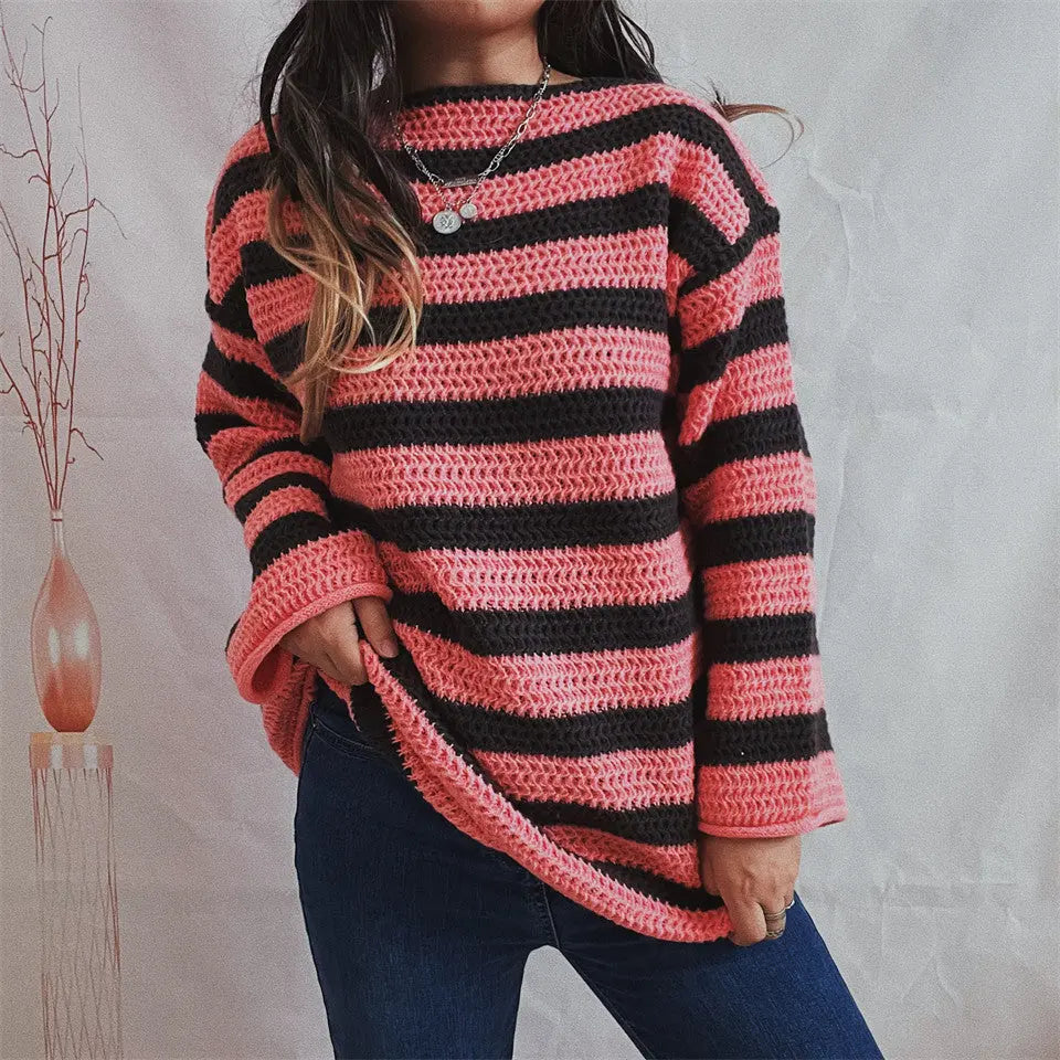 Gestreifter Strickpullover Perfekt Für Gemütliche Winter Damen