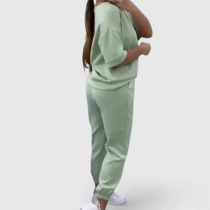Women's Casual Two Piece Set with Short Sleeve Top and Jogger Pants