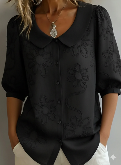 Women's Floral Embroidered Blouse with Peter Pan Collar