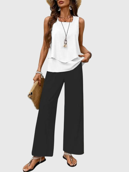 Women's Floral Print Two Piece Set Sleeveless Top and Wide Leg Pants Outfit