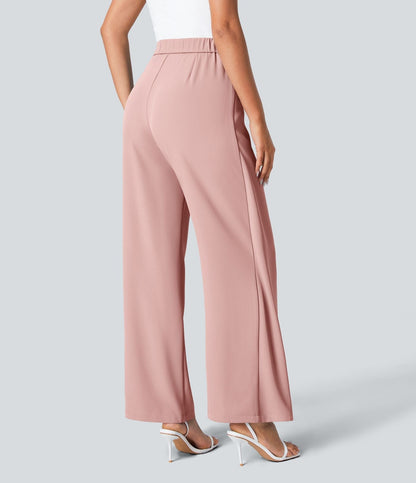 Women’s High Waist Wrap Pants with Wide Leg and Side Slit