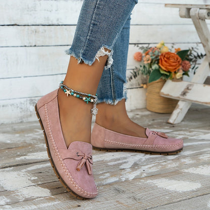 Women’s Suede Loafers with Bow Detail and Lightweight Cushioned Sole