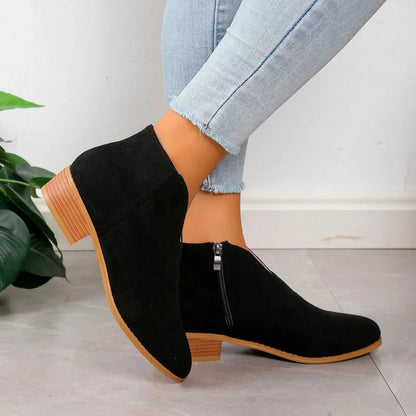Women’s Leopard Print Ankle Boots with Side Zipper and Low Heel