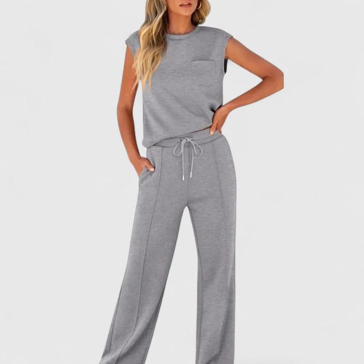 Women's Sleeveless Two Piece Set with Wide Leg Pants Casual Outfit