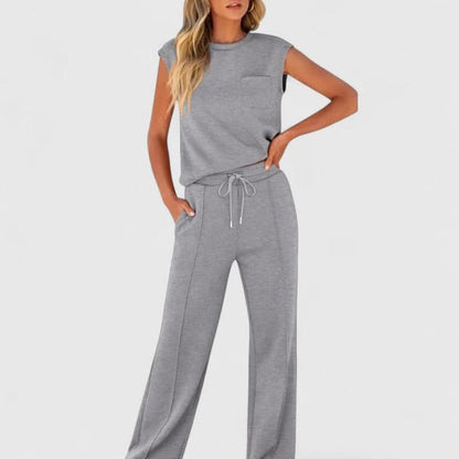 Women's Sleeveless Two Piece Set with Wide Leg Pants Casual Outfit