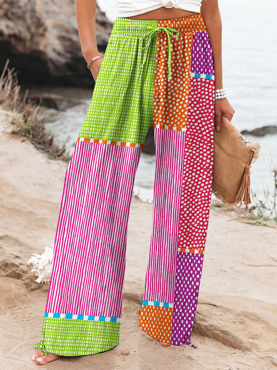 Women's Vibrant Wide  Leg Pants Relaxed Fit Casual Statement Trousers