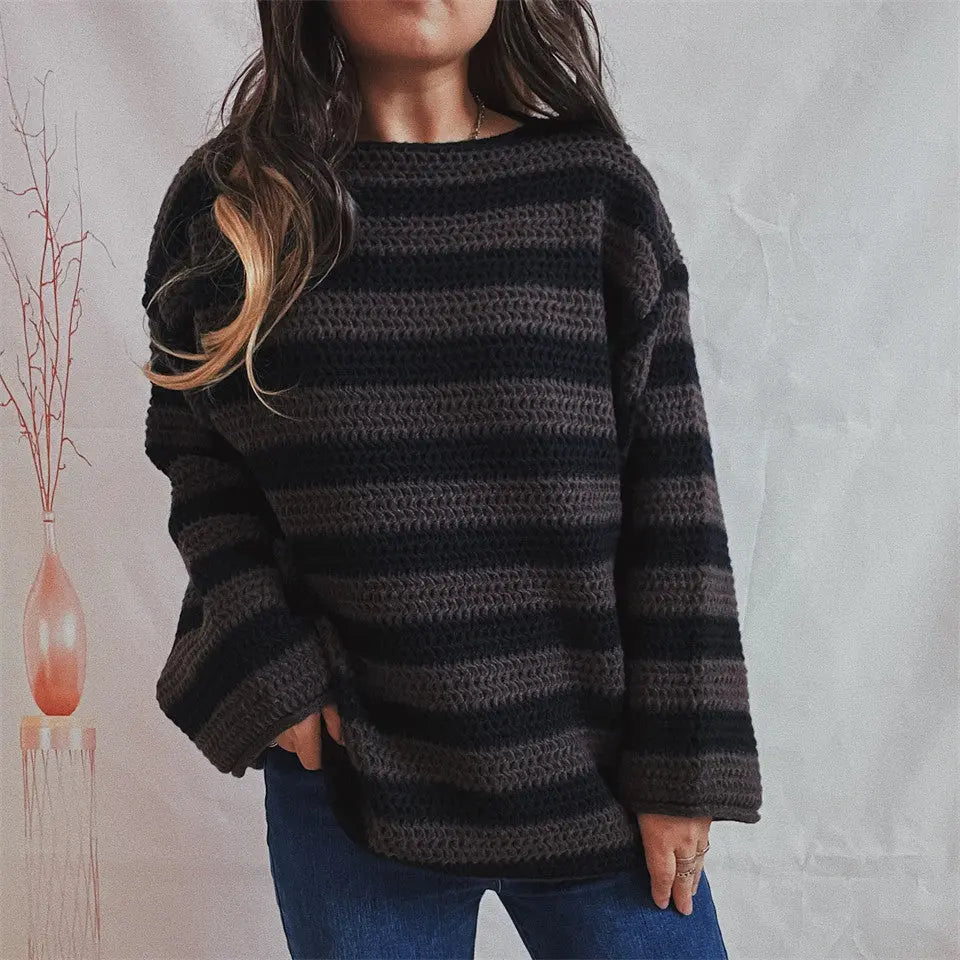 Gestreifter Strickpullover Perfekt Für Gemütliche Winter Damen
