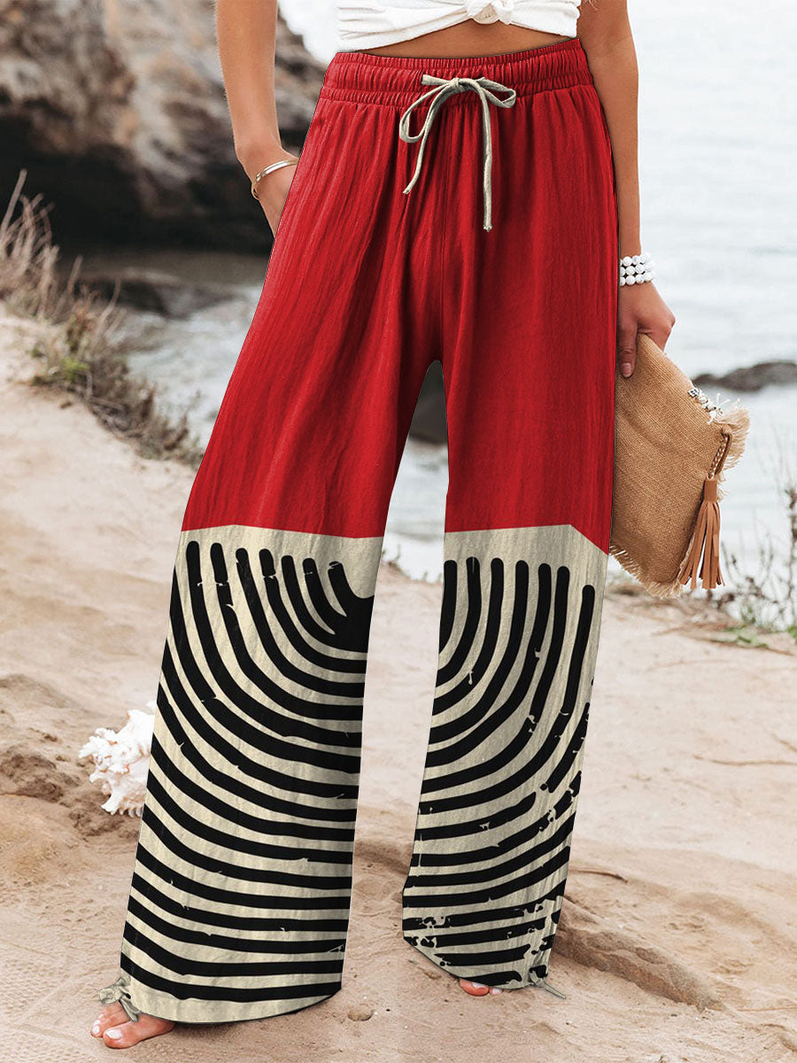 Women's Geometric Wide Leg Pants – Relaxed Fit Lightweight Casual Statement Trousers