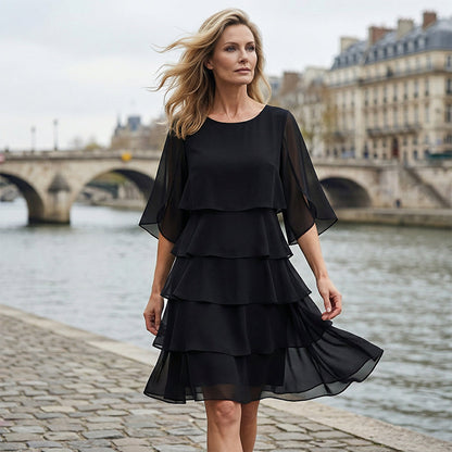 Flowing Layered Ruffle Sleeve Midi Dress for Women