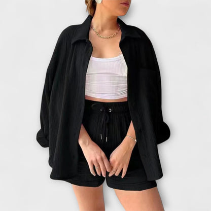 Women's Casual Two Piece Summer Set Shirt and Shorts Relaxed Fit Outfit