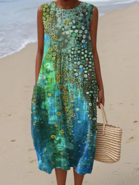 Women’s Abstract Print Sleeveless Relaxed Fit Midi Dress