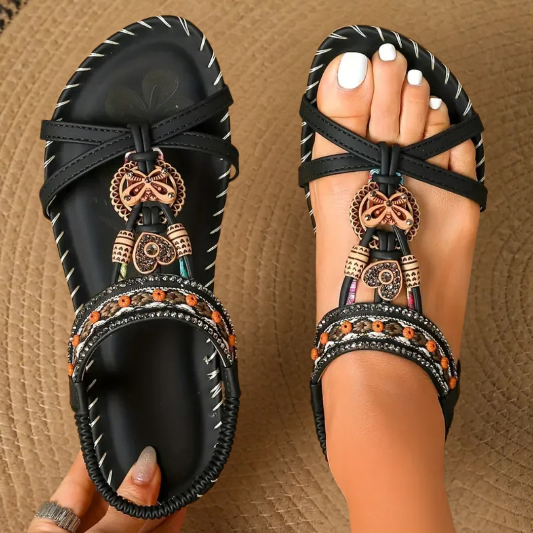 Women’s Comfort Toe Loop Sandals with Stretch Strap and Cushioned Sole