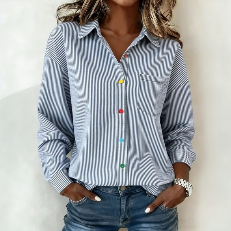 Women's Striped Button Up Shirt with Long Sleeves and Pocket