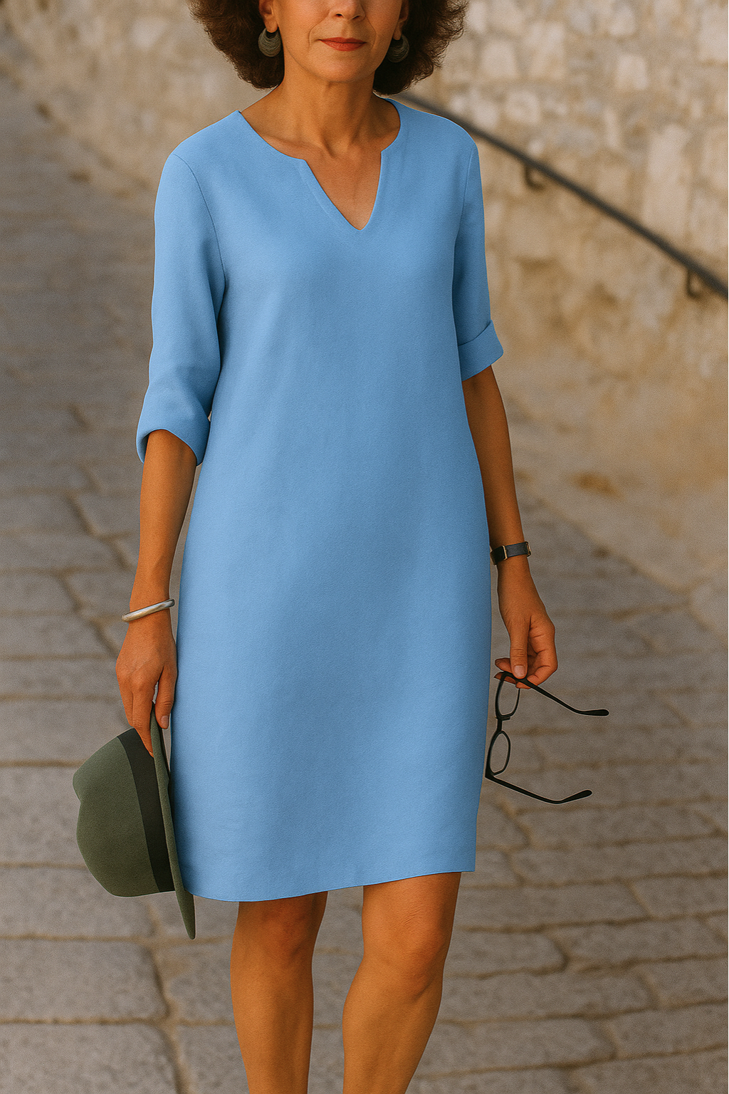 Graceful Lightweight V-Neck Midi Dress for Women