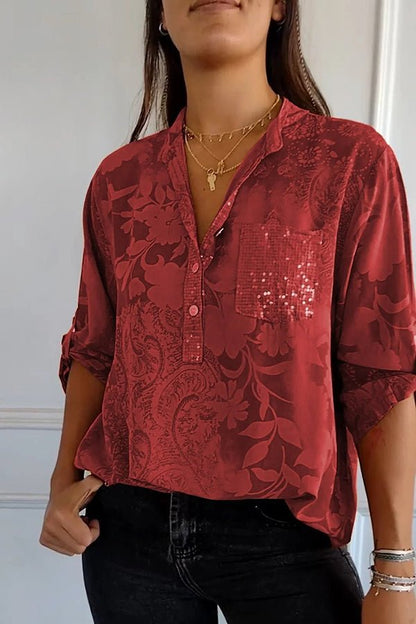 Women’s Sequin V Neck Relaxed Fit Casual Party Top