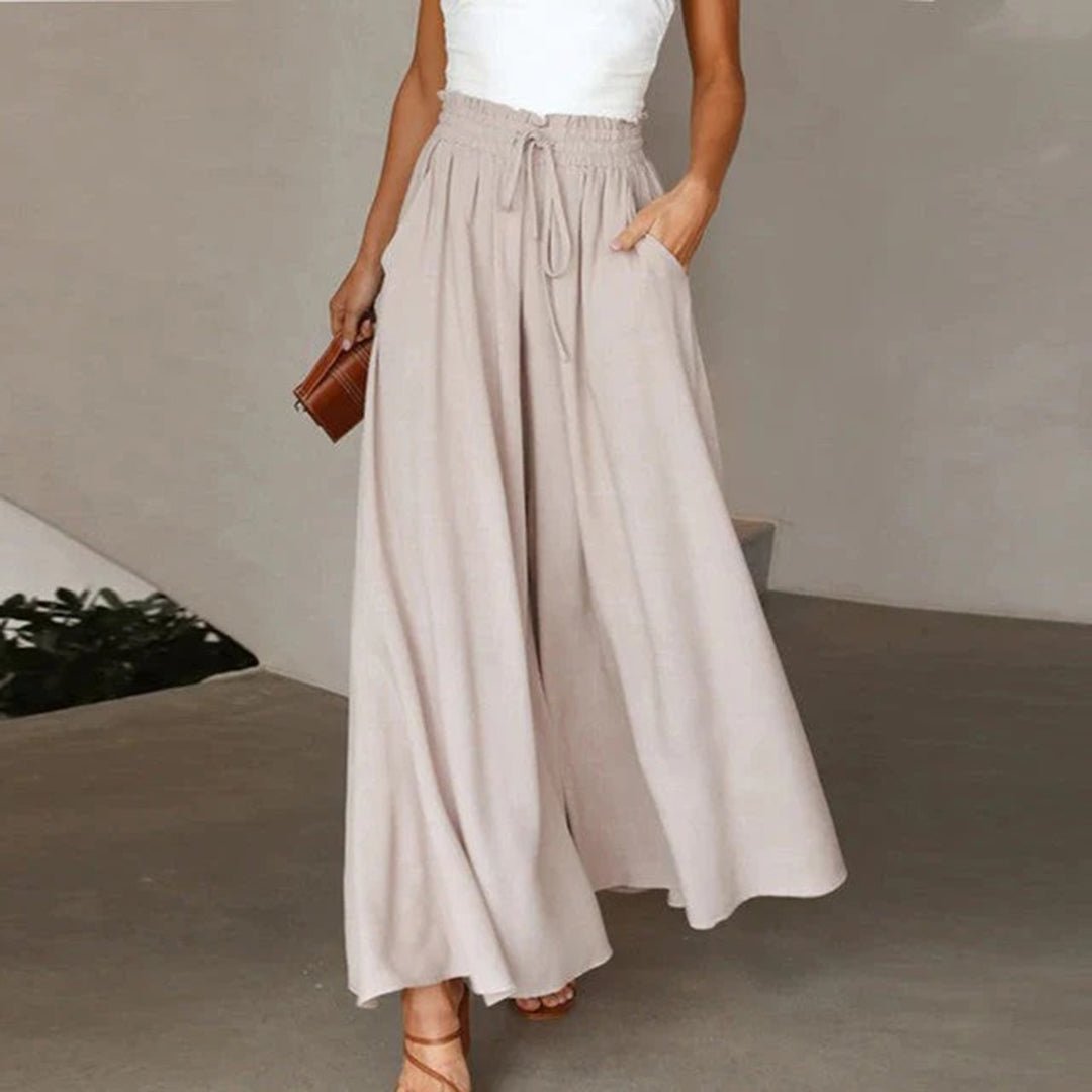 Women’s High Waist Flowy Maxi Skirt with Elastic Waist and Pockets