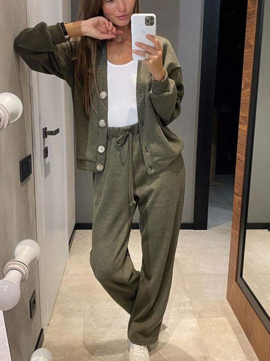 Women's Relaxed Cardigan and Drawstring Pants Set Casual Two Piece Outfit