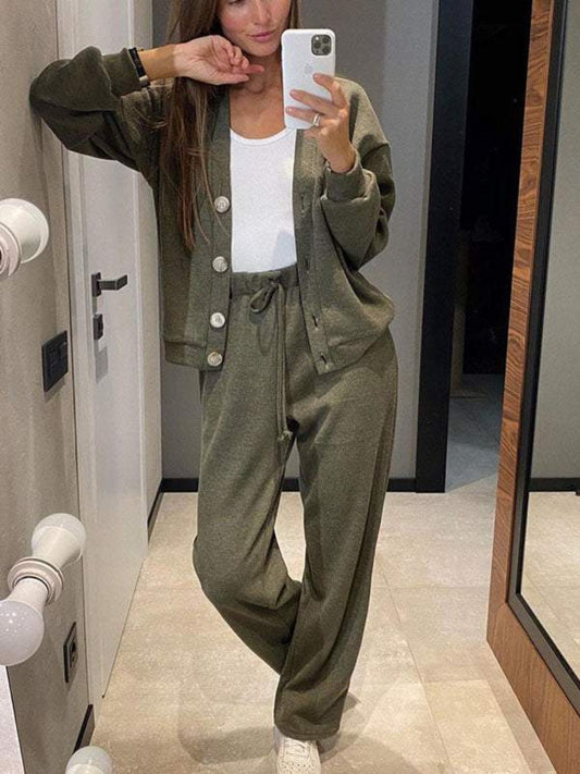 Women's Relaxed Cardigan and Drawstring Pants Set Casual Two Piece Outfit