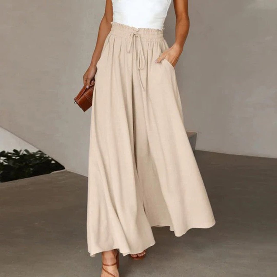 Women’s High Waist Flowy Maxi Skirt with Elastic Waist and Pockets
