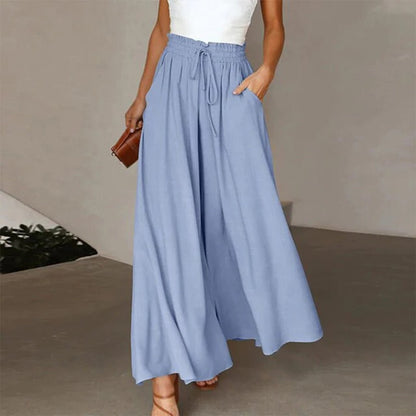 Women’s High Waist Flowy Maxi Skirt with Elastic Waist and Pockets