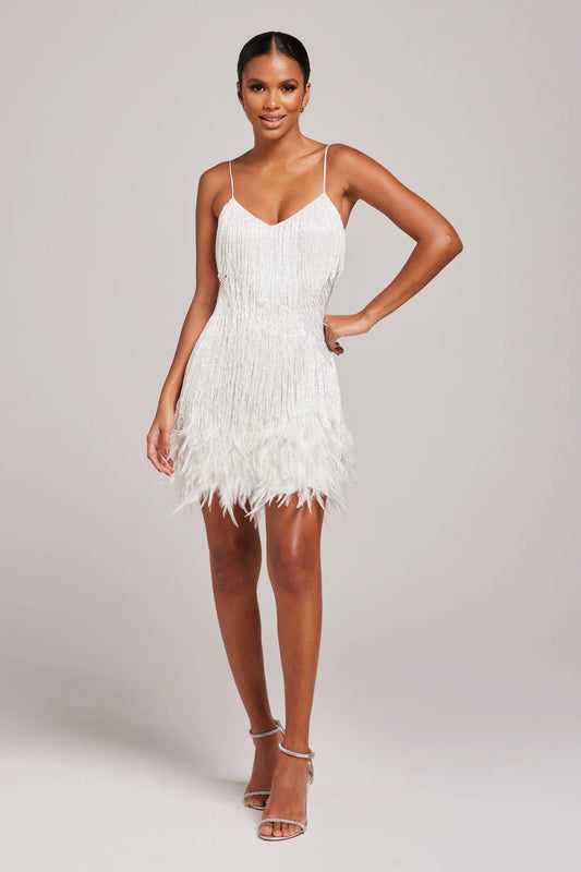 Women’s Strapless Feather Fringe Elegant Party Mini Dress
