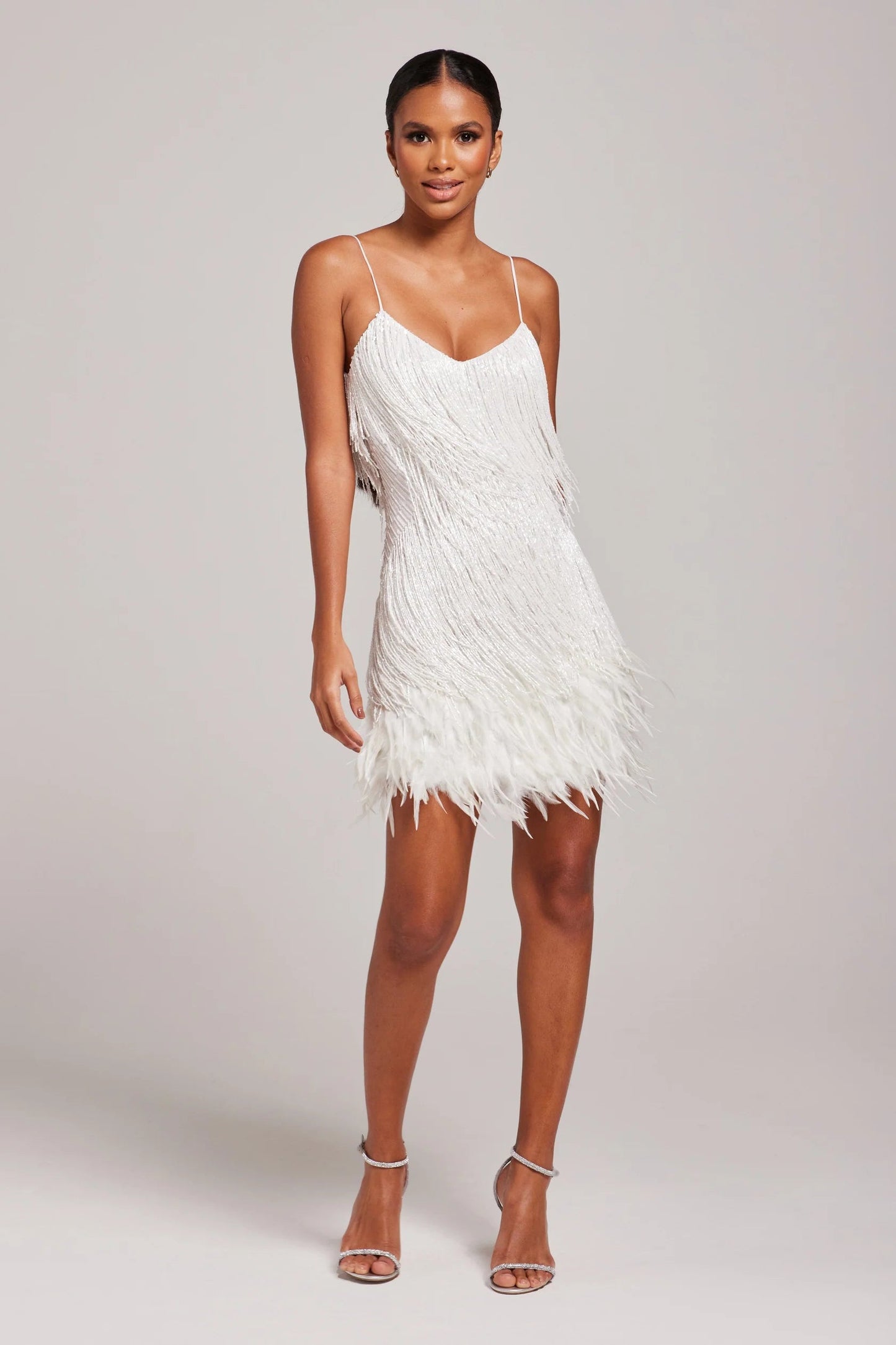 Women’s Strapless Feather Fringe Elegant Party Mini Dress