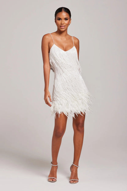 Women’s Strapless Feather Fringe Elegant Party Mini Dress