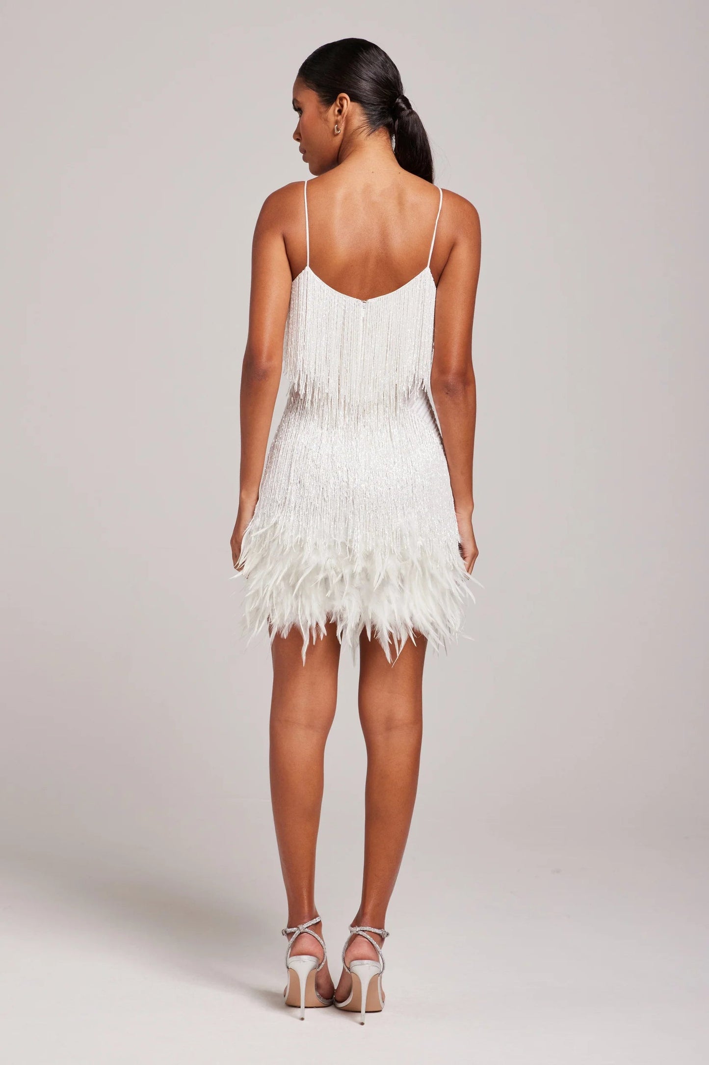 Women’s Strapless Feather Fringe Elegant Party Mini Dress