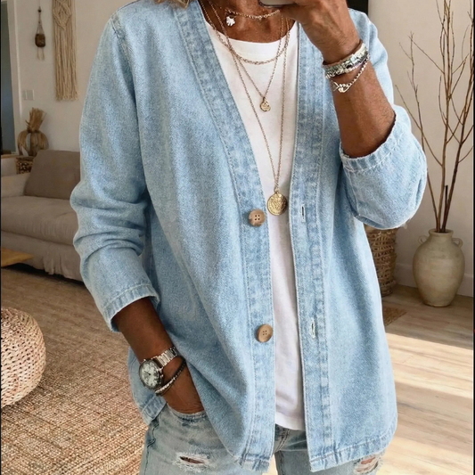 Women's Lightweight Denim Cardigan Jacket with Button Front