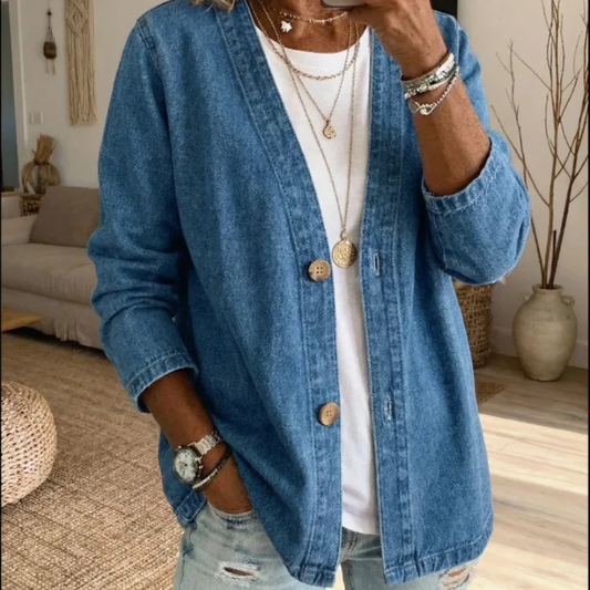 Women's Lightweight Denim Cardigan Jacket with Button Front