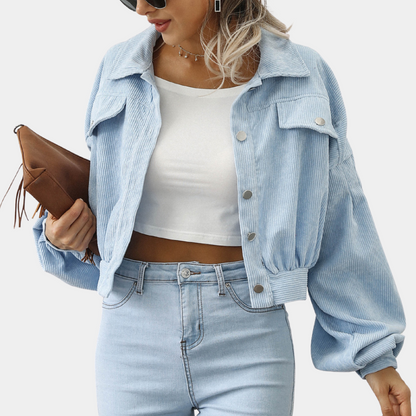 Kurz Geschnittene Cordjacke Mit Trendigen Ballonärmeln Damen