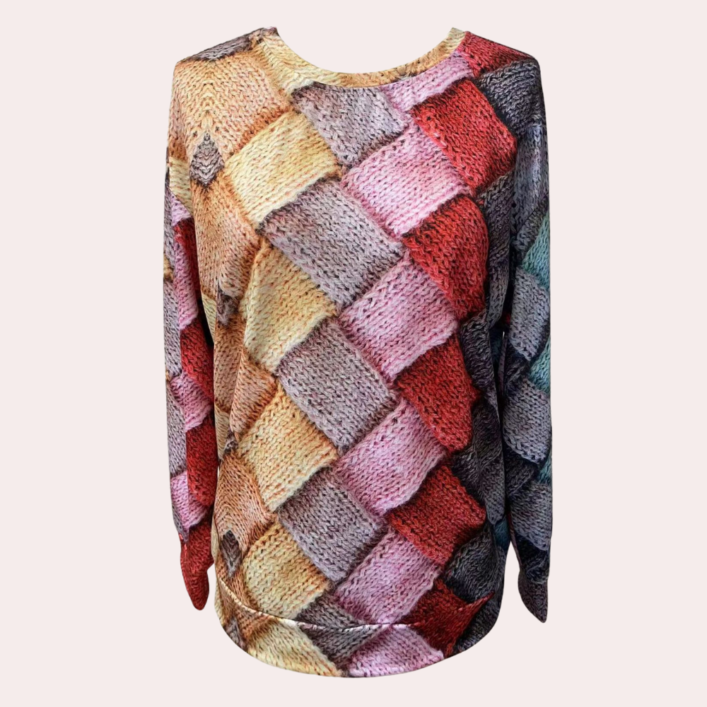 Bunter Strickpullover Mit Gewebtem Muster Für Damen