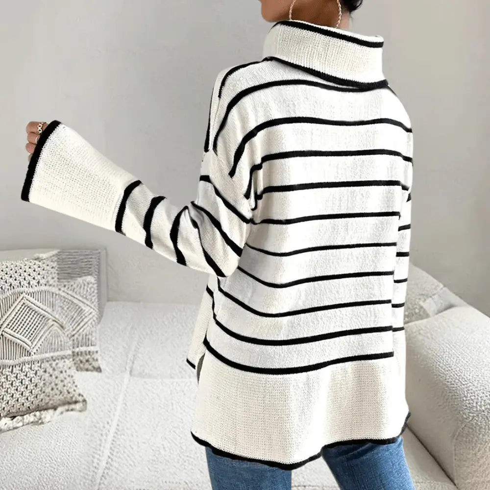 Gestreifter Rollkragenpullover Lang Winter Damen