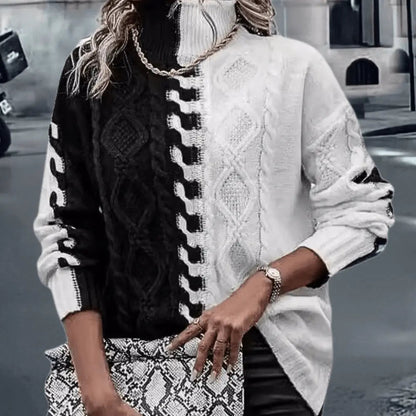 Colorblock Zopfmuster Rollkragenpullover Winter Damen