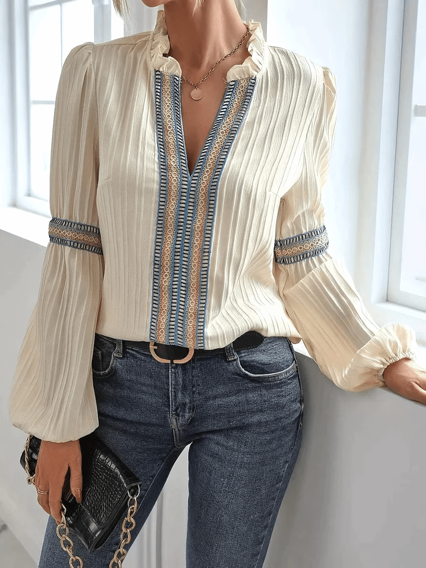 Blouse with Elegant Puff Sleeves for Women