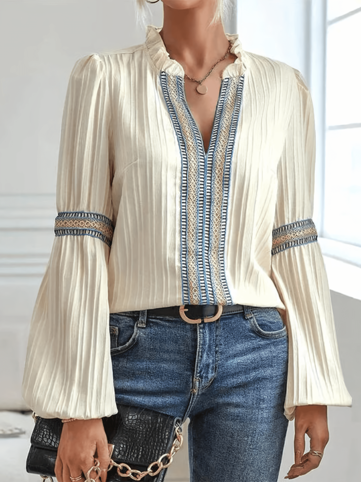 Blouse with Elegant Puff Sleeves for Women