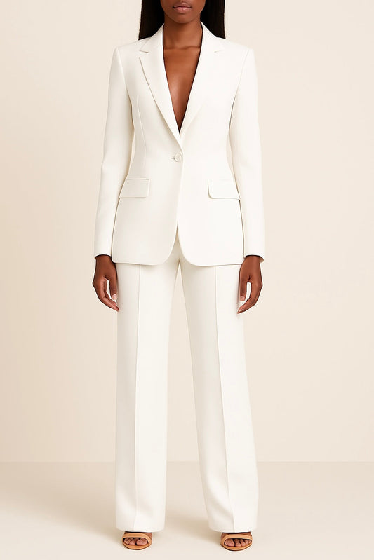Women's Formal Suit Set with Tailored Blazer and Straight Leg Pants Elegant Fit