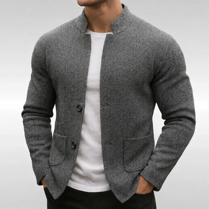 Men’s Knit Blazer with Mandarin Collar and Relaxed Fit