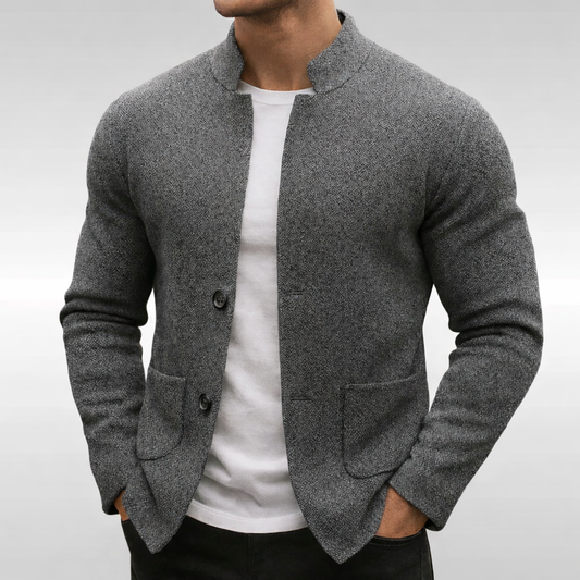 Men’s Knit Blazer with Mandarin Collar and Relaxed Fit