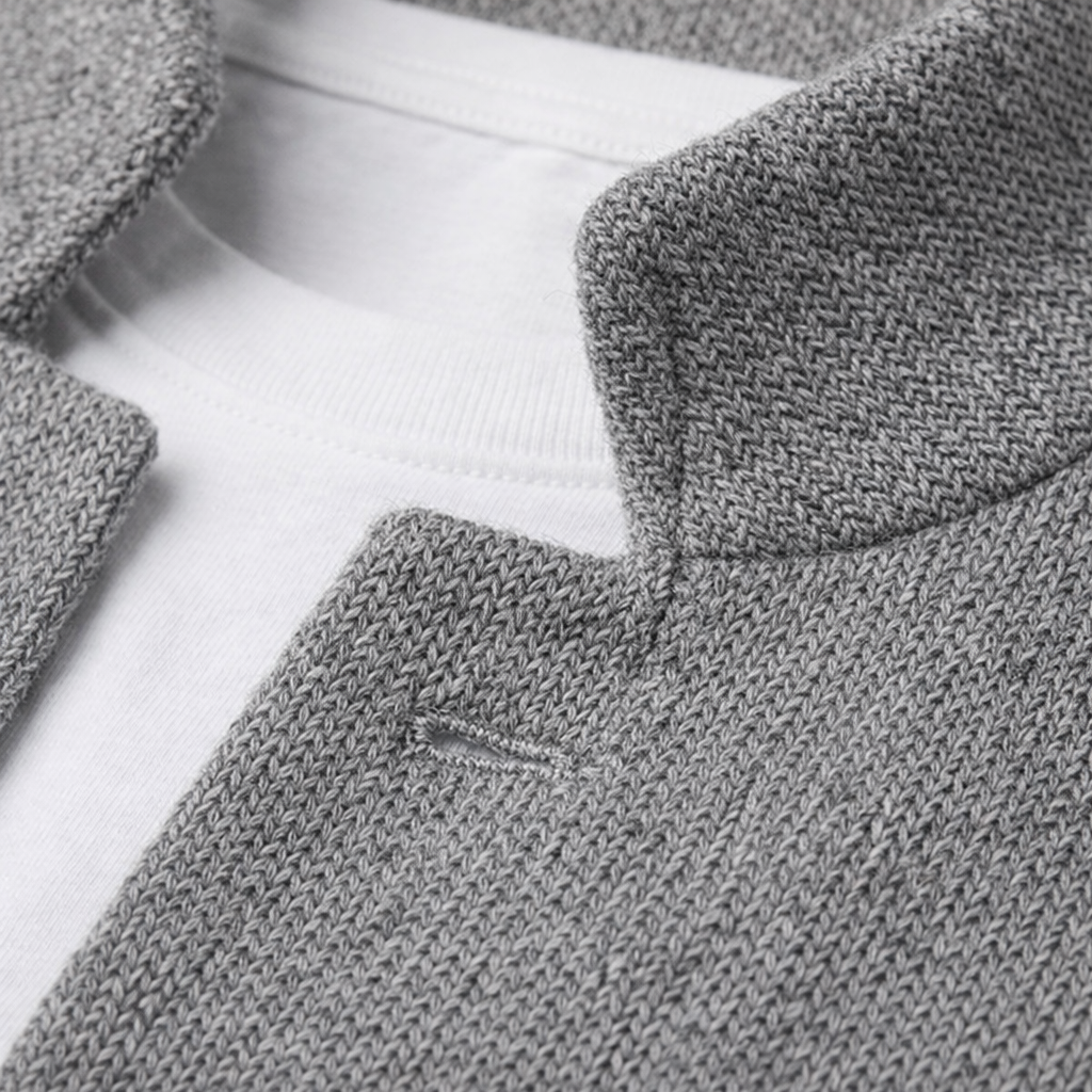 Men’s Knit Blazer with Mandarin Collar and Relaxed Fit