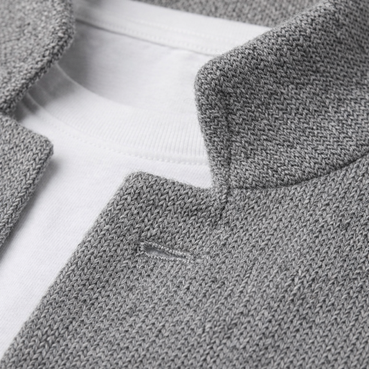 Men’s Knit Blazer with Mandarin Collar and Relaxed Fit