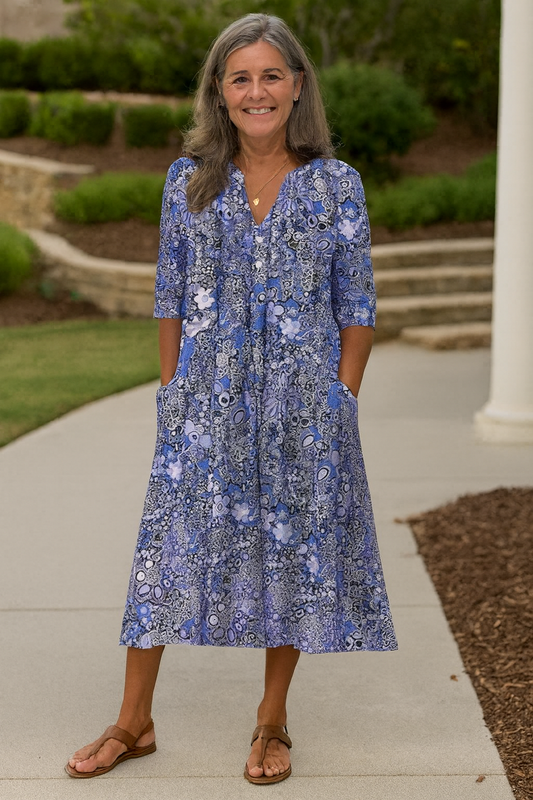 Women’s Floral V Neck Relaxed Fit Summer Midi Dress