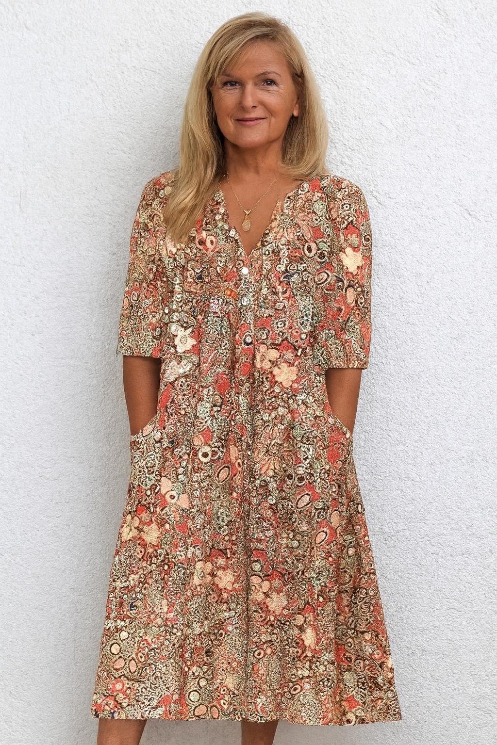 Women’s Floral V Neck Relaxed Fit Summer Midi Dress
