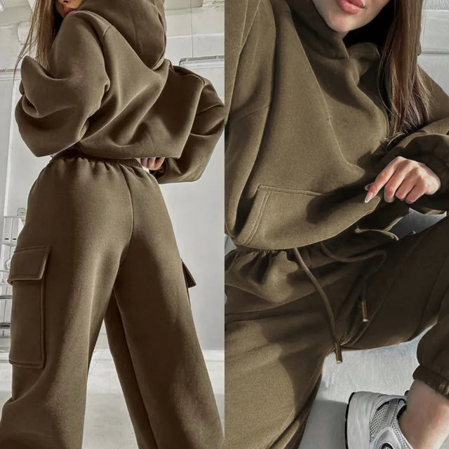 Women's Cargo Hoodie Two Piece Set Relaxed Fit Jogger Pants Outfit