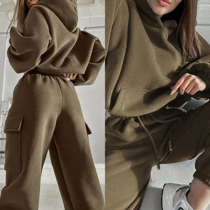 Women's Cargo Hoodie Two Piece Set Relaxed Fit Jogger Pants Outfit