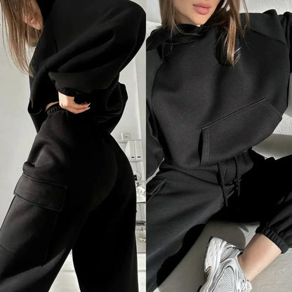 Women's Cargo Hoodie Two Piece Set Relaxed Fit Jogger Pants Outfit