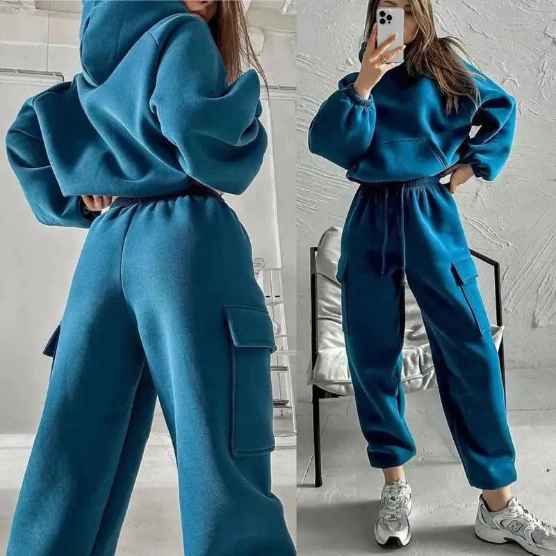 Women's Cargo Hoodie Two Piece Set Relaxed Fit Jogger Pants Outfit
