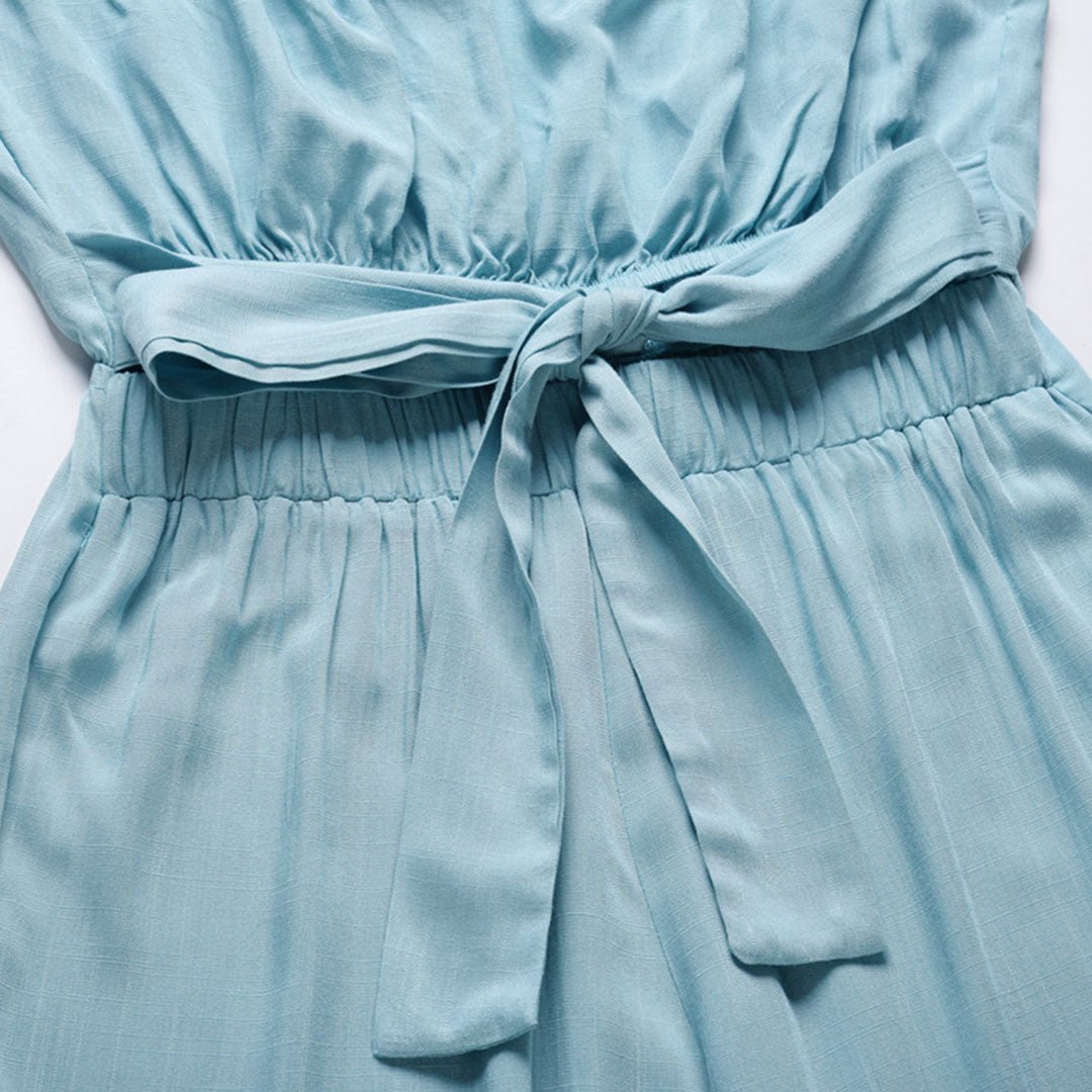 Women’s Strapless Wide Leg Jumpsuit with Tie Waist
